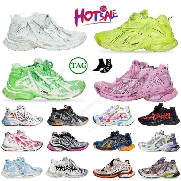 Top Scarpe da uomo Runner 7.0 Scarpe da ginnastica da donna Transmit Sense Graffiti Bianco Rosa Giallo Paris Designer Tracks Tess Gomma Marca Platform Trainers