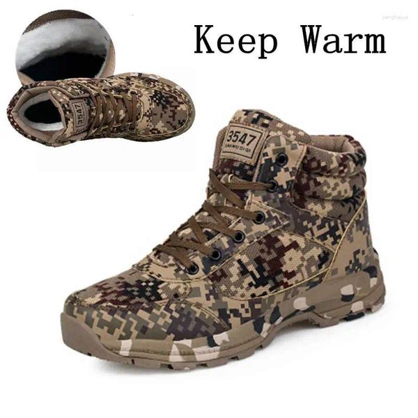 Fitness Schuhe Winter Camouflage Männer Frauen Outdoor Taktische Stiefel Leinwand Knöchel Erwärmung Pelz Kurze Plüsch Plattform Eis Walking Schnee