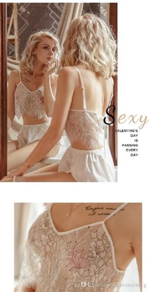 Sexy Lingerie Menina Pijamas Três Peças Mulheres Verão Robe Transparente Gaze Rendas Casa Desgaste Extrema Tentação Roupão Roupão 003