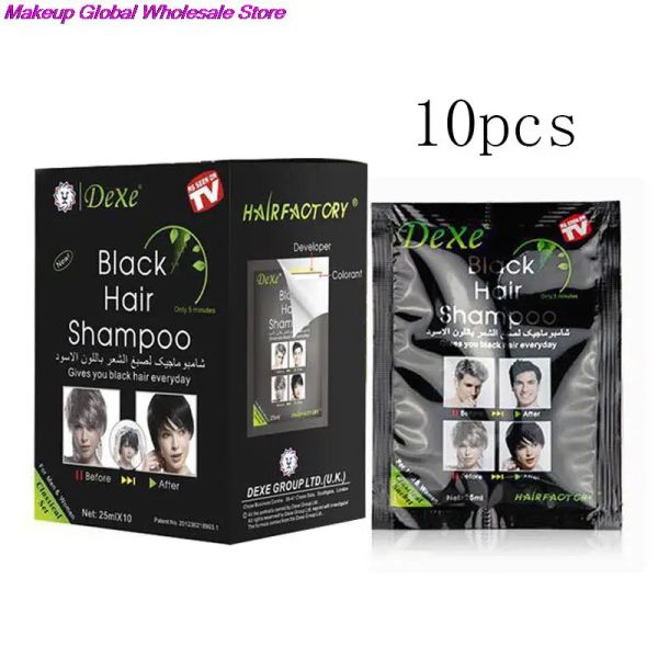 Cor 25ml 10 peças/1 caixa natural planta cabelo preto shampoo tintura de cabelo fazer cabelo branco cinza escurecimento e cor de cabelo brilhante