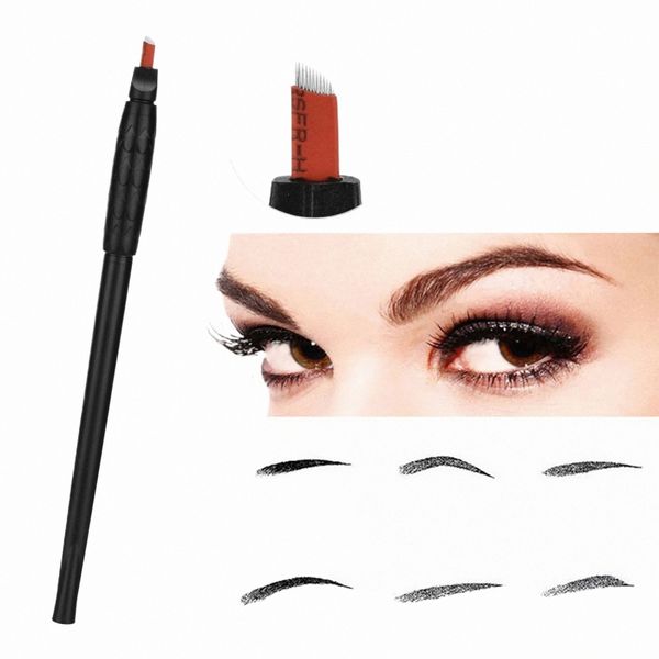 5 stücke Manuelle Einweg Make-Up Augenbrauen Tattoo Stift 12/11 pin Microblading Klinge Nadel Lip Liner Ausbildung Permanent Make-Up Werkzeug