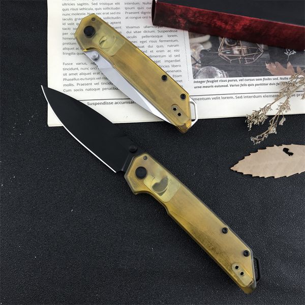 Eccellente KS 2038 Coltello pieghevole tascabile Iridium D2 Lama a punta di lancia Manici in plastica PEI Coltello tattico di salvataggio per caccia all'aperto 9000 7550 1660 7100 Clip reversibile