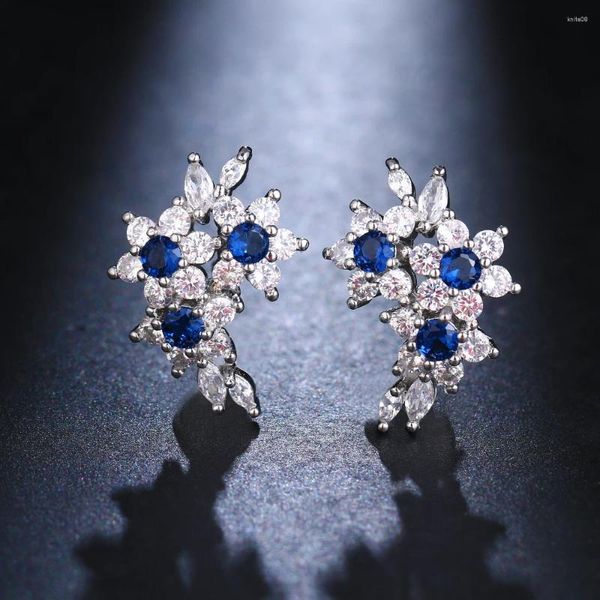 Серьги-гвоздики JMK, модные маленькие цветочные синие каменные женские серьги с кубическим цирконием, посеребренные, с птицами, свадебные украшения, подарок