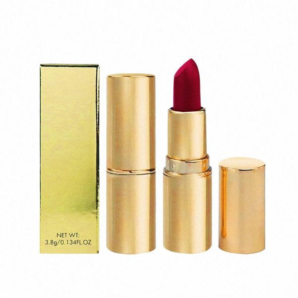 8-Farben-Private Label Solid Lipstick Custom Bulk Gold Round Tube Box Matte 3,8 g Kosmetik Feuchtigkeitscreme Lippen Make-up Alle Lippen Tönung Q3vy #