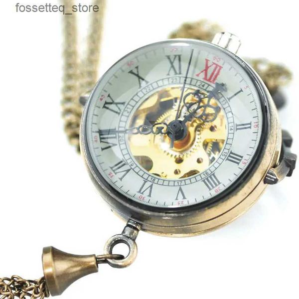 Orologi da tasca Steampunk Sfera di vetro trasparente con pendente meccanico Catena da tasca Nuovo da uomo P L240322