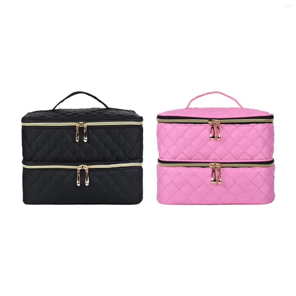 Sacos de armazenamento Dupla Camada Nail Polish Bag com Alça Portátil Secador Caso para Mulher Presente Casa Cosmética Viagem Manicure Conjuntos