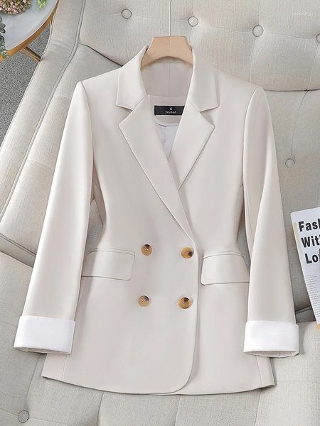 Kadınlar Takım Moda Ofisi Bayanlar Blazer Kadın Ceket Kayısı Siyah Uzun Kollu Çifte Kesilmiş Kadın İş İş Giyim Giyim Resmi Ceket