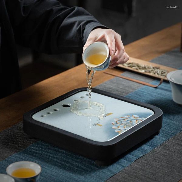 Наборы чайной посуды Stoare Silver Spot Glaze Супница в китайском стиле Mosen Бамбуковый поднос для чая Ретро Синий Белый Круглая тарелка для хранения воды Керамическая маленькая