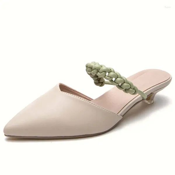 Chinelos femininos verão sólido toe-coberto chinelo moda apontou tecido respirável preguiçoso sandálias de salto baixo feminino mule slides sapatos