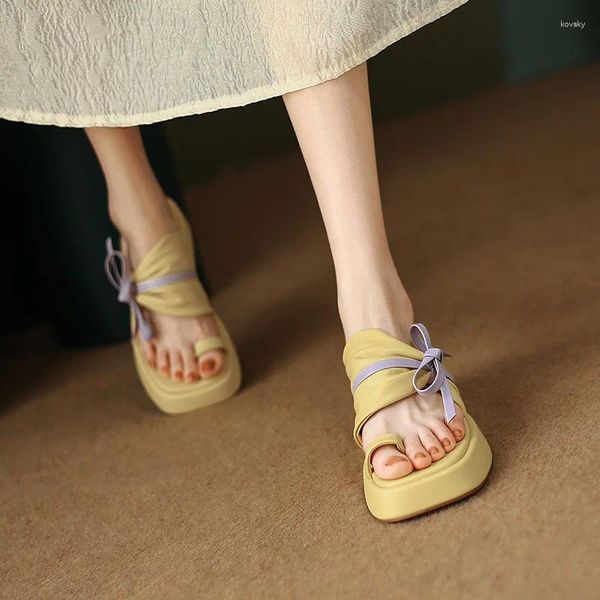 Scarpe eleganti Pantofole Joker da donna estive con suola spessa antiscivolo alla moda con fiocco quadrato