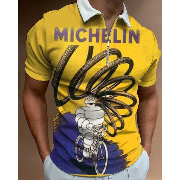 Novo emblema da equipe de design personalizado impressão 3D camisa polo masculina com zíper negócios casual grande top de manga curta