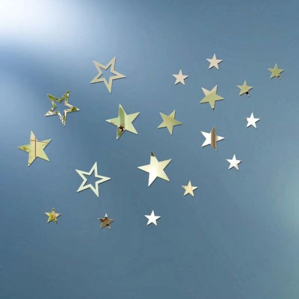 Espelhos grandes 19 pcs estrelas espelho de cristal acrílico 3d adesivos de parede decoração de teto casa de casamento suprimentos tv fundo decoração de casa