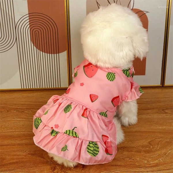 Köpek giyim evcil hayvan kıyafetleri meyve elbisesi için giyim kedi küçük çilek baskı fırfır kollu sevimli ince bahar yaz kız chihuahua