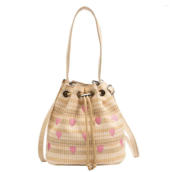 Bolsas de ombro Bolsa Amor Coração Bordado Crossbody Moda Casual Bolsa Cordão Compras