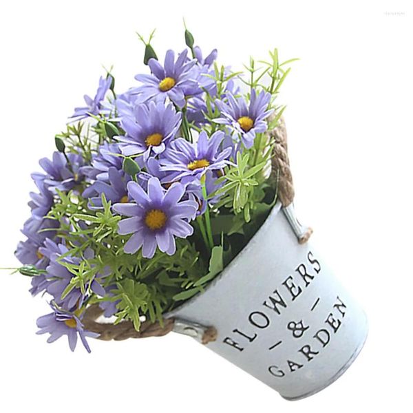 Flores decorativas artificial vaso de flores escritório em casa desktop estilo vintage falso decoração floral vaso planta azul roxo