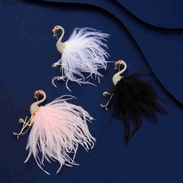 Pinos broches suyu moda e design criativo de roupas broche flamingo pena macia feminino luxuoso broche presente l240323