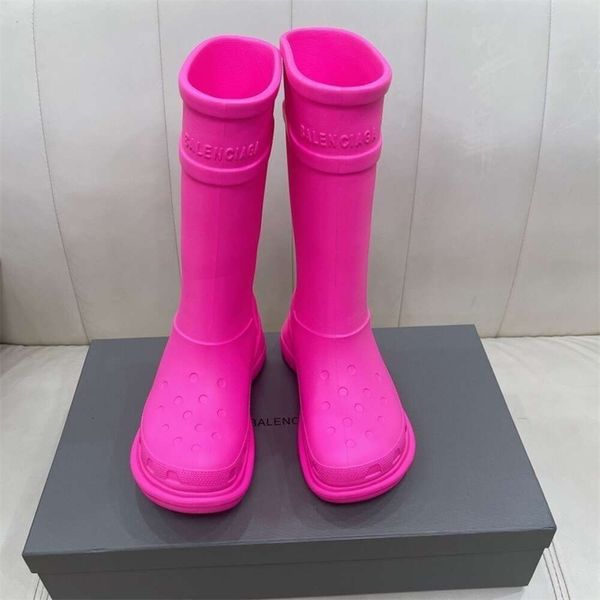 Stivaletti balenciashoes Stivali da pioggia alla moda Stivali di gomma rossi Stivali alla moda con suola spessa Stivali al ginocchio CAHTL