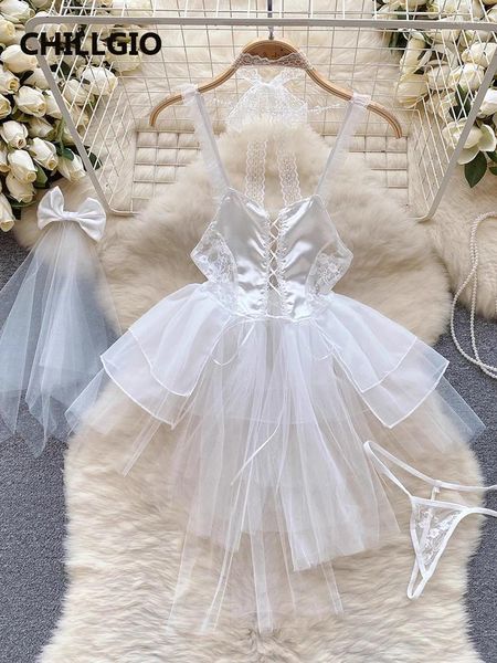 Повседневные платья CHILLGIO, женское сексуальное атласное кружевное платье на бретельках, эротическая одежда для сна, свадебная мода, нерегулярные ночные рубашки трапециевидной формы