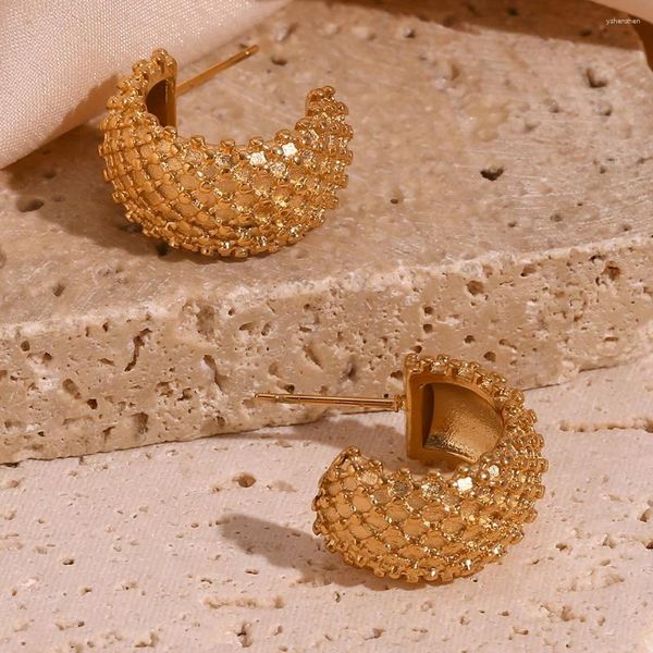 Orecchini a cerchio Fahsion Street Style Stellato strutturato grosso 21 mm in acciaio inossidabile per donne Signore ragazze Minimal Bold Hoops