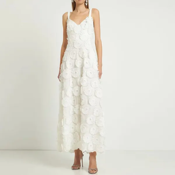 Abiti casual Abito lungo in tulle ricamato da donna bianco estivo di ALTA QUALITÀ elegante per le vacanze di festa