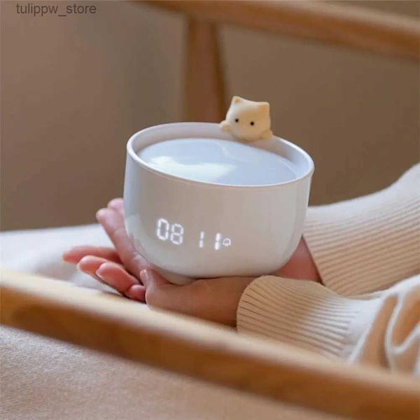 Relógios de mesa de mesa Cute Teacup Cat Despertadores USB Powered Cats Teacup LED Night Light Lamp Touch Sensor Nightlights Mesa Relógio digital para mesa L240323