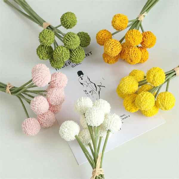 Flores decorativas 9 cabeças bola artificial flor falso colorido dandelion forma buquê para diy artesanato grinalda decoração de mesa dia dos namorados casamento