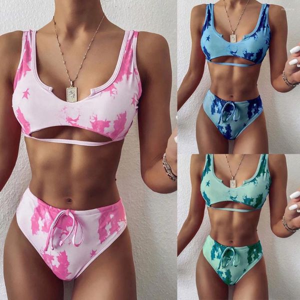 Damen-Bademode, modischer Druck, gepolsterter Push-Up-BH, Bikini-Set, Badeanzug, Schwimmoberteil für Damen, mit Polsterung