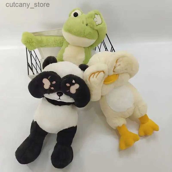 Animais de pelúcia macios que cobrem os olhos Sapo Brinquedos de pelúcia Boneca Almofadas Suffed Animal Panda Pato Coelho Brinquedo Kawaii Bunny Pushies para amigo Presente de Páscoa L240320