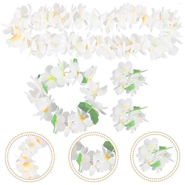 Fiori decorativi 4 pezzi Ghirlande di fiori Ghirlanda floreale artificiale Set di quattro pezzi Copricapo hawaiano bianco