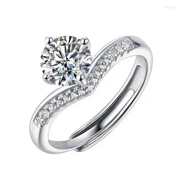 Cluster-Ringe, romantisch, 3 Karat, D-Farbe, Krone, Moissanit, 925er Sterlingsilber, Original-zertifizierter, größenverstellbarer Ring für Frauen, Verlobung, Hochzeit