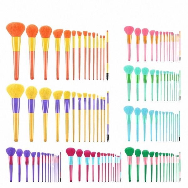 Neue Regenbogen-Serie 14-teiliges Make-up-Pinsel-Set, 7 Farben zur Auswahl, synthetisches Haar, Holzgriff, Beauty-Tool, Kosmetik