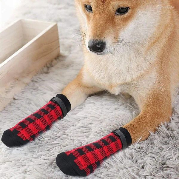 Hundebekleidung, Weihnachts-Winter-Anti-Rutsch-Socken mit Griffen, rutschfester doppelseitiger Haustierschutz für den Innenbereich für Hartholzböden