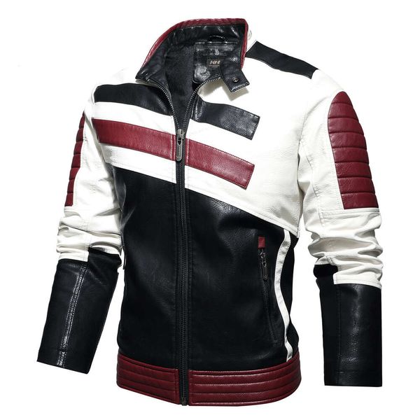 Giacca in pelle per moto da uomo in pelle PU lavata con inserti colorati Nuovi capi di abbigliamento