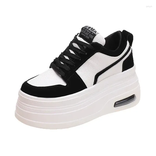 Scarpe Casual Primavera Chunky Scarpe da Ginnastica in Pelle da Donna 2024 Suola Spessa Alta Piattaforma Donna 8 Centimetri Cuneo Tacchi Skateboard Vulcanize