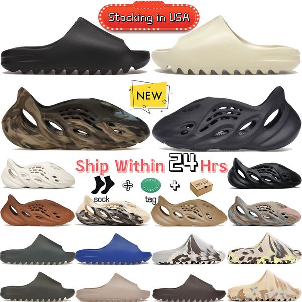 Tasarımcı Erkek Kadın Köpük Runners Slides Slipers Sandalet KW Onyx MX Cinder Kum Kemik Reçine Taş Kaynak Gri Slayt Terlik Erkek Kadın Ayakkabı Yaz Plajı Termeri 36-48