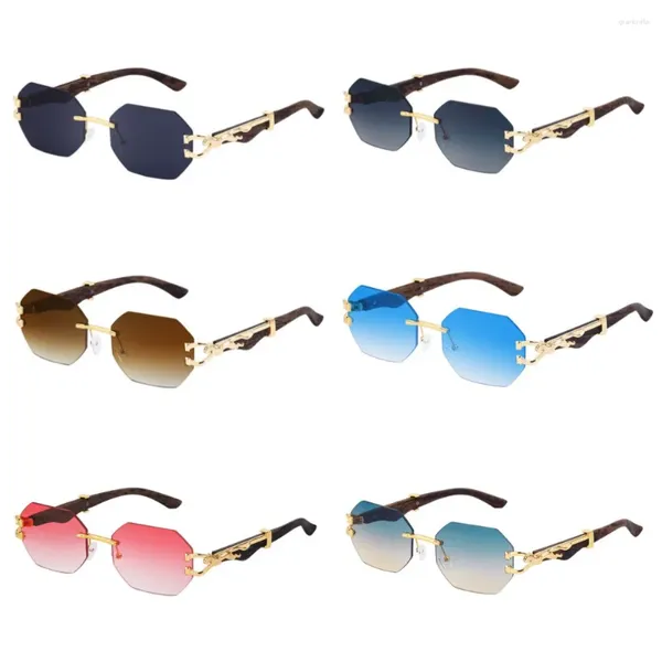 Солнцезащитные очки, маленькие восьмиугольные очки без оправы для мужчин и женщин, винтажные безрамные солнцезащитные очки для мужчин, 2024, леопардовые очки, оттенки Uv400