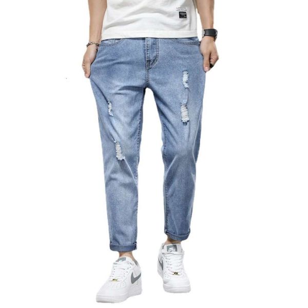 Helle, kurze Jeans für Herren mit Distressed-Löchern, trendige neue gerade Röhre, lockere, lässige Frühlings- und Herbst-Herrenhosen