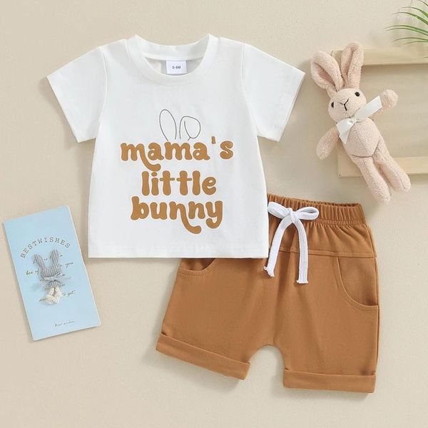 Conjuntos de roupas para crianças bebês meninos roupas de Páscoa Mama S Little manga curta camiseta shorts elásticos conjunto de roupas