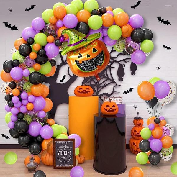 Decoração de festa balões roxos guirlanda arco kit preto laranja confete balão folha de abóbora globos aniversário chá de bebê decoração de halloween