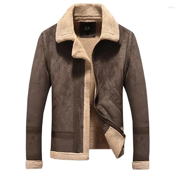 Jaquetas masculinas personalidade homens camurça jaqueta de couro inverno quente outwear falso cordeiro lã casaco de pele gota M-5XL