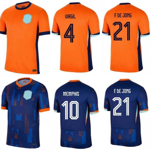 2024 Holanda Futebol Jerseys Mens MEMPHIS FRIMPONG DE LIGT Camisa de Futebol Holanda Juventude F. DE JONG Gakpo VIRGIL Kit Infantil Uniforme