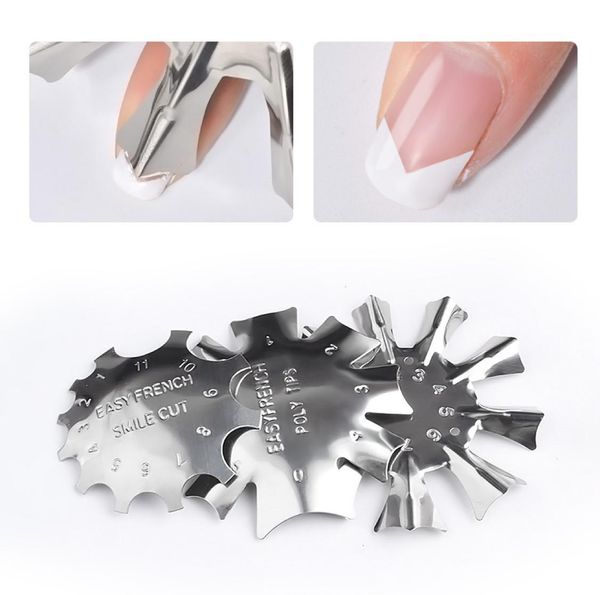 French Line Edge Cutter Stencil Trimmer French Tips Design Mould Plate Multisize Nail Art Styling Tool Acciaio inossidabile7771460