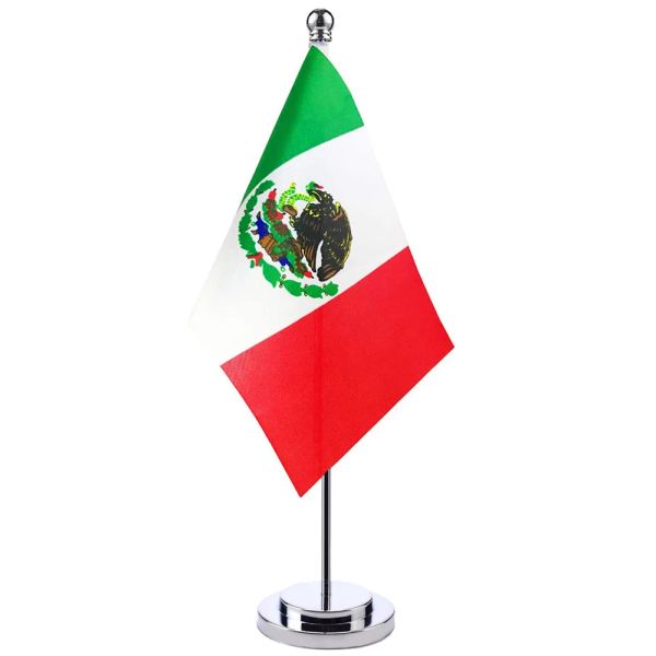 Acessórios 14x21cm mini bandeira do méxico banner reunião mesa de reuniões suporte pólo de aço inoxidável a bandeira mexicana design nacional