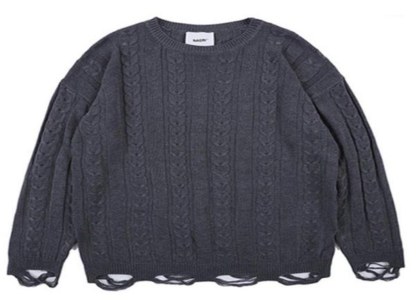 Толстая нить с рваными дырками, потертые свитера, мужские вязаные пуловеры, мужской хип-хоп, модный свободный джемпер, уличная одежда M5871850