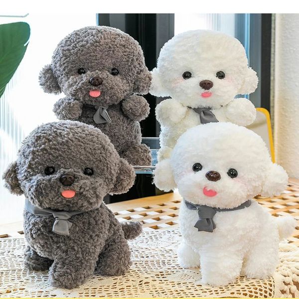 25cm artificial branco bichon urso brinquedo de pelúcia cinza sentado e em pé cachecol kawaii teddy cão animal boneca festival presentes 240321