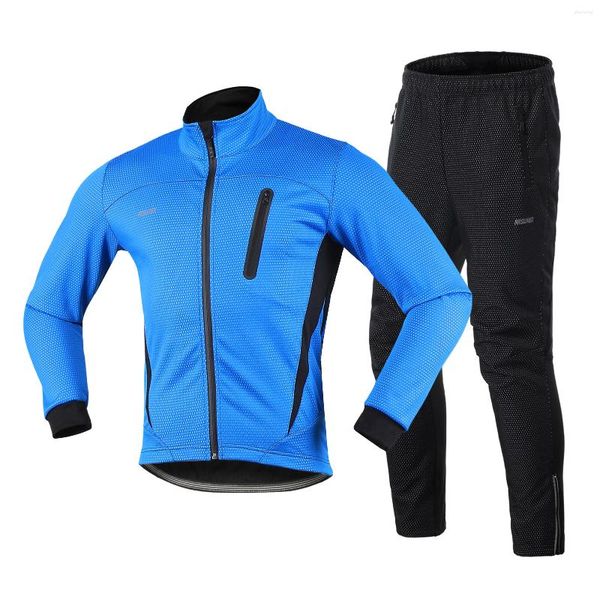 Set da corsa Abbigliamento da ciclismo invernale da uomo Set Maglia da bicicletta antivento a maniche lunghe con pantaloni Giacca sportiva da corsa per esterni Activewear