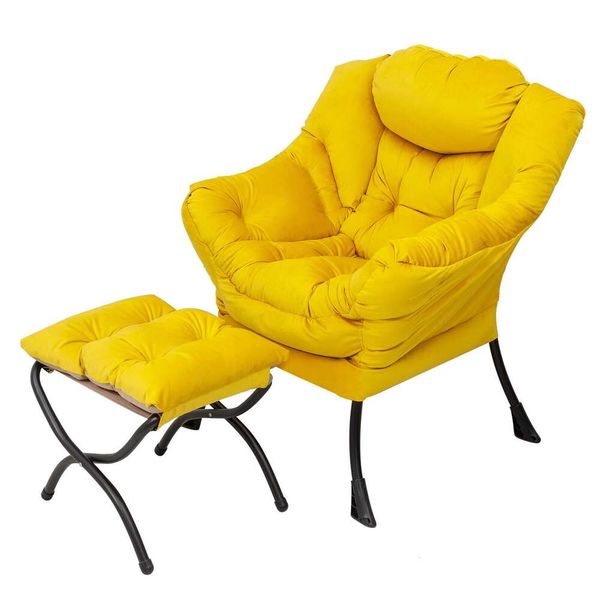 Banquinho preguiçoso Welnow, moderno com apoios de braços e bolsos laterais, conjunto de cadeira de sofá de lazer, cadeira de canto de leitura com espaço pequeno, amarelo