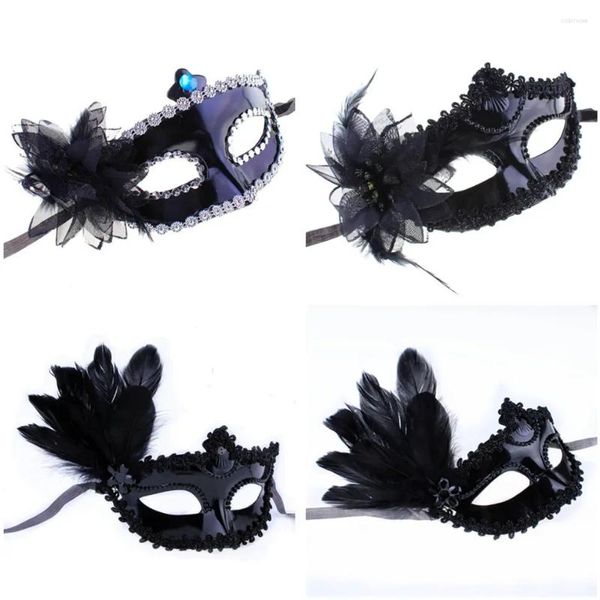 Festa Favor 24 Peças Preto Branco Mulheres Menina Máscaras Venezianas Com Flor Pena Bola Prom Meia Face Lace Vintage Mardi Gras Natal