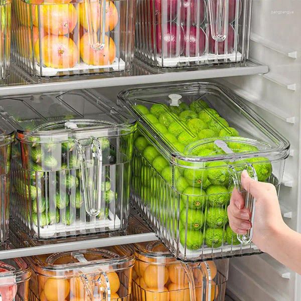 Garrafas de armazenamento geladeira recipiente de alimentos caixas de frutas vegetais drenagem cesta recipientes para despensa cozinha geladeira organizador