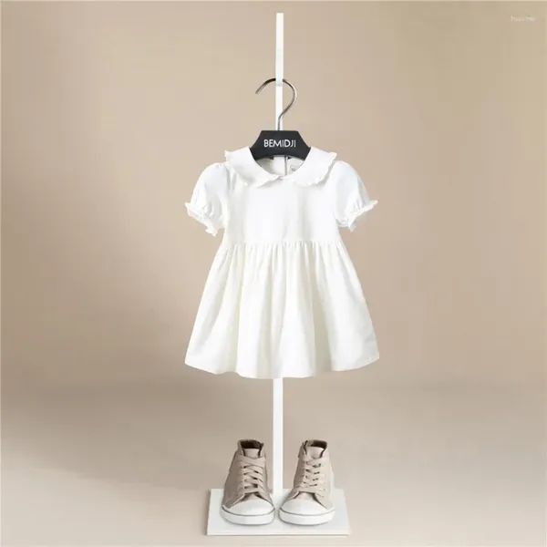 Vestidos de menina verão festa de bebê branco manga curta roupas infantis simples algodão vibrante criança 1 a 6 anos de idade fantasia infantil